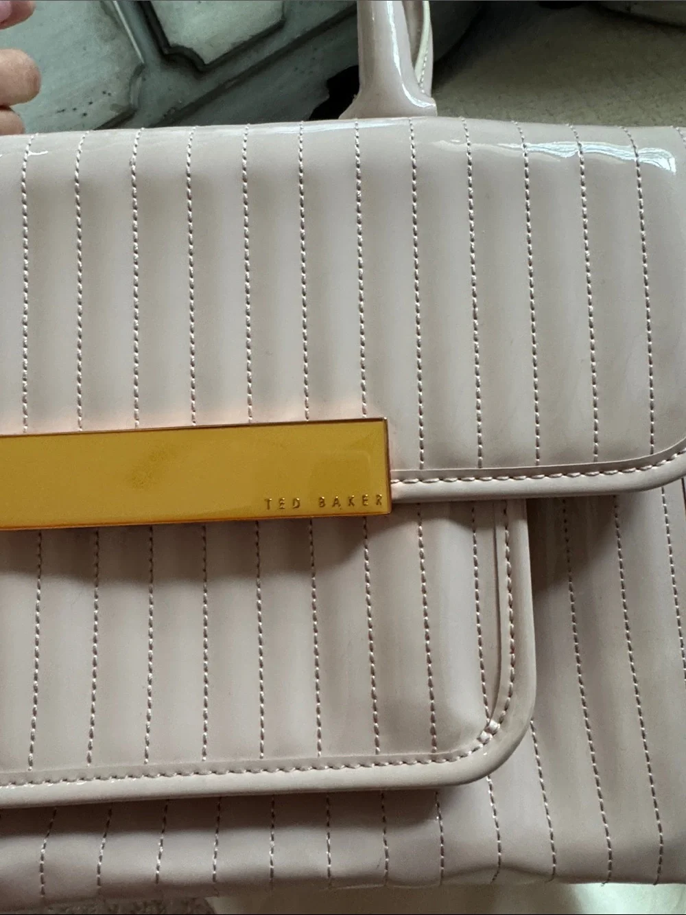 Ted Baker London Blush Patent Top-Handle Satchel with Gold Accent